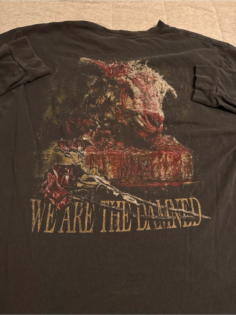 Lorna Shore TourBlack Graphic Long-Sleeve Men's Shirt with Distressed Goat Print - Picture 4 of 7